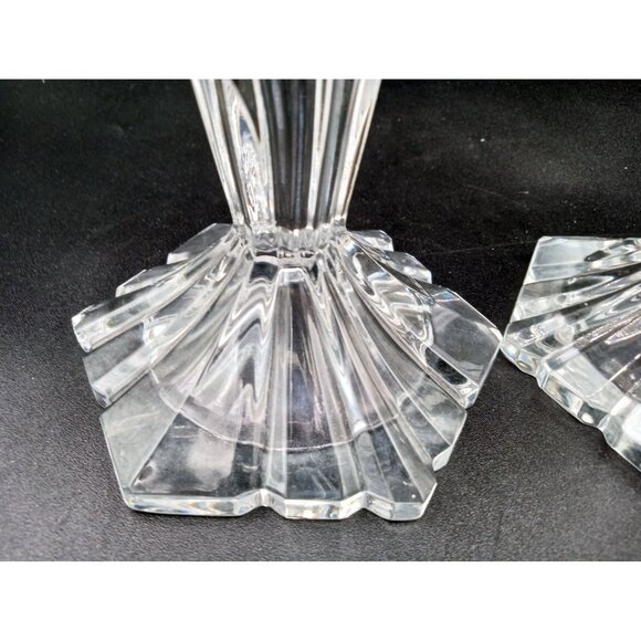Candlestick Holders Clear 7 Inch Set 2 Elegant Design Vintage Glass Crystalline - Picture 4 of 14
